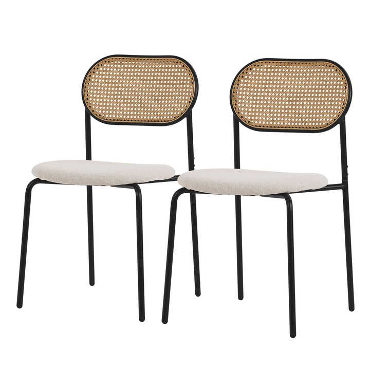 Set 4 scaune dining ML-Design, bej, poliester, 46x47x80.5 cm, cadru otel, design modern, usor de asamblat