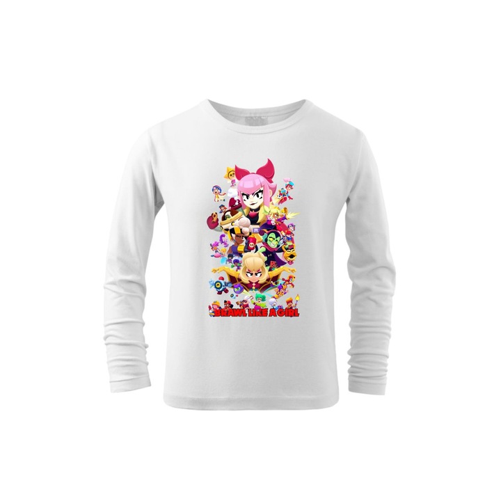 Bluza cu maneca lunga pentru copii, Brawl Stars Like Girls, Alb
