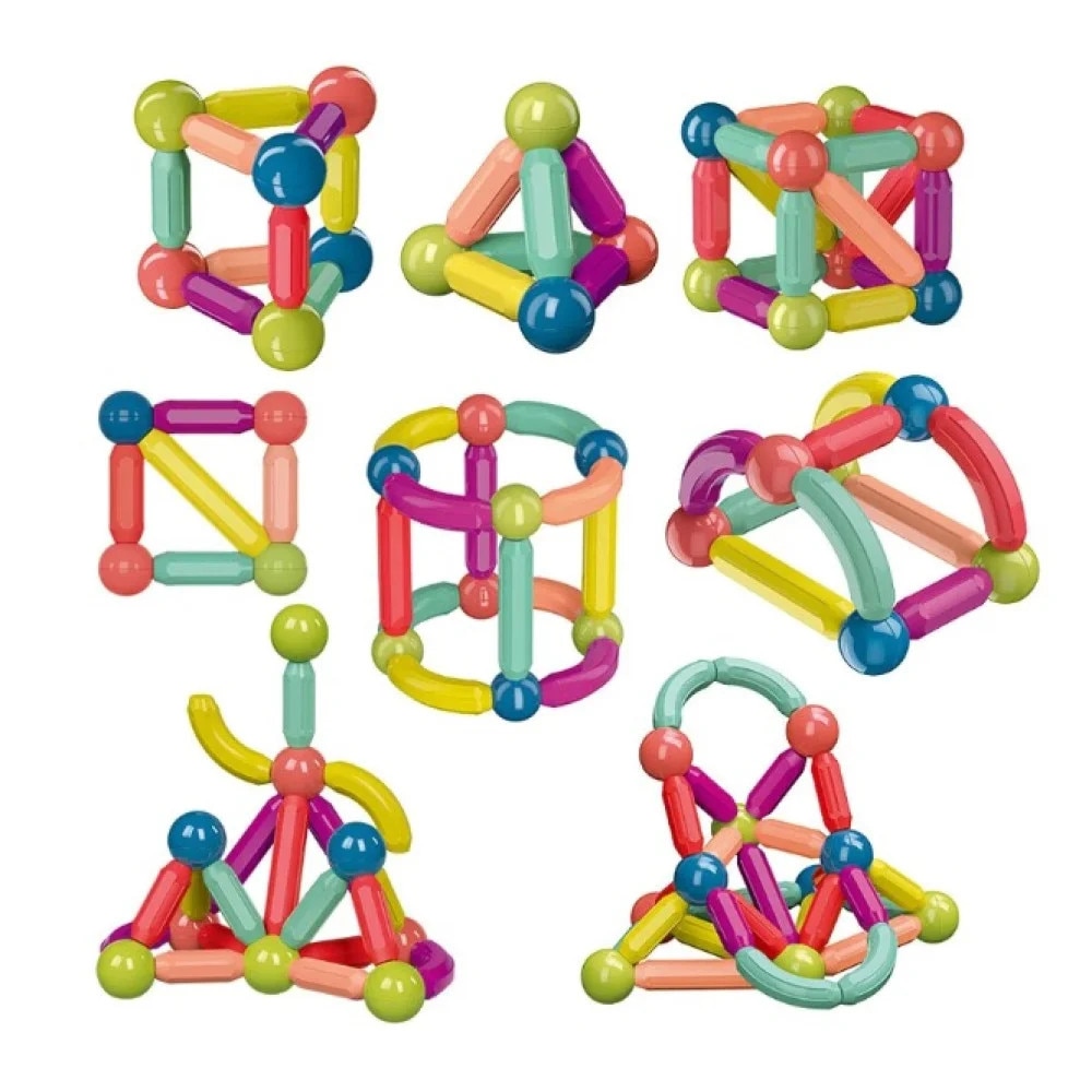 Set de construit cu 128 piese magnetice pentru copii, Magnetic Sticks ...