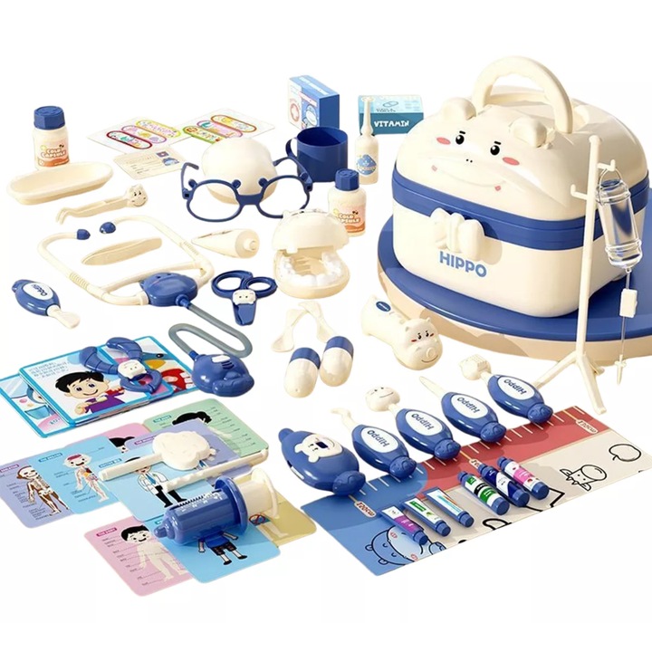 Jucarie set de doctor pentru copii, Simply Joy®, trusa medicala educativa cu sunete si lumini, 58 piese, cadou pentru baieti si fete, 3, 4, 5, 6 ani