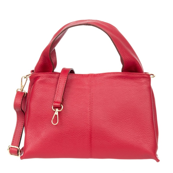Vezze válltáska, valódi bőr, piros, cipzárral