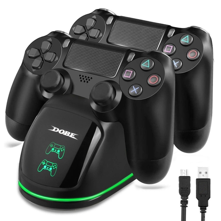 Többfunkciós töltőállomás PS4 / PS4 PRO / PS4 SLIM konzolokhoz, intelligens LED jelzővel, túltöltés elleni védelemmel és modern dizájnnal, prémium ABS, biztonságos és hatékony megoldás a játékvezérlők töltésére