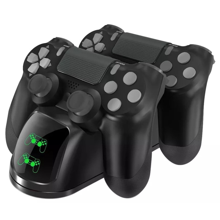 Többfunkciós töltőállomás PS4 / PS4 PRO / PS4 SLIM konzolokhoz, intelligens LED kijelzővel, túltöltés elleni védelemmel, modern és tartós kialakítással, prémium ABS anyaggal, 800 mAh - Ideális a folyamatos és biztonságos játékélményhez