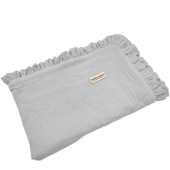 Babatakaró - fodorral, duplagéz anyagból, 70*90cm szürke színben