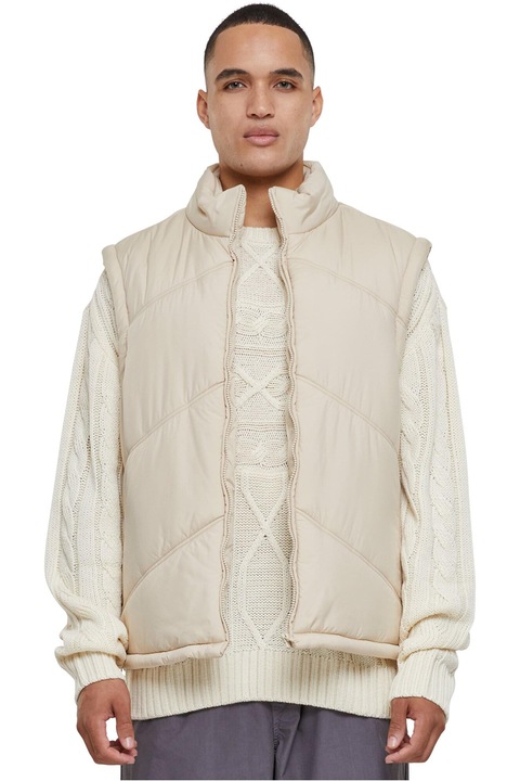 Urban Classics, Vesta matlasata cu fermoar, Crem, M