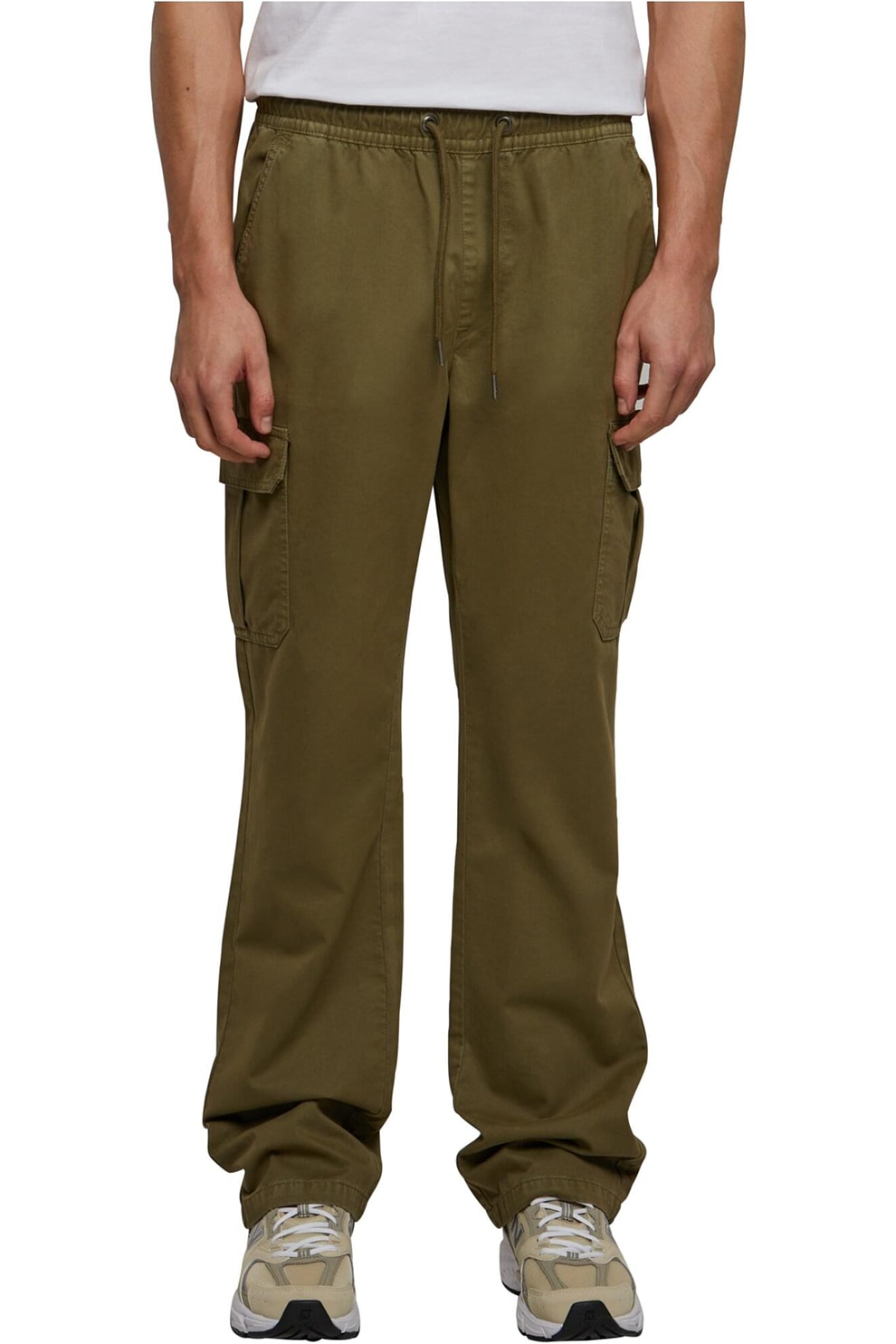 Urban Classics, Pantaloni baggy cu snur de ajustare, Verde masliniu, S