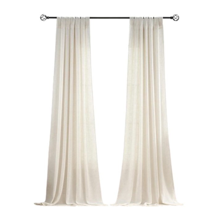 Set de 2 perdele Voilybird, semitransparente, cu aspect de in, 245 x 140 cm, natural