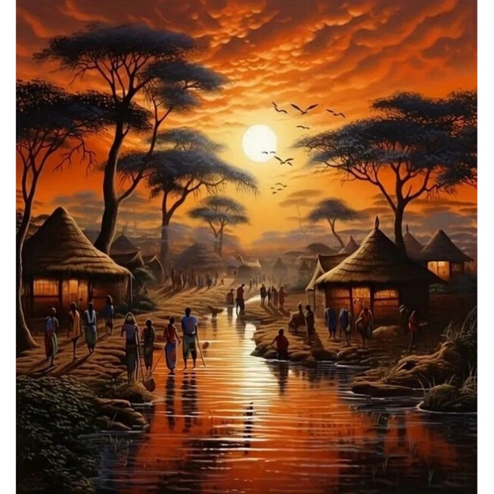 Set pictura pe numere, Norimpex, Apus de soare in Africa, 30x40cm, cu rama