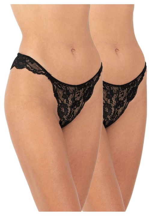 Set 2 perechi chiloti dama GKapetanis, dantela florala, negru, tesatura vegetala moale