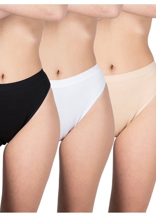 Slip bikini dama GKapetanis, set 3 bucati, inalt si lat, bumbac elastic, multicolor