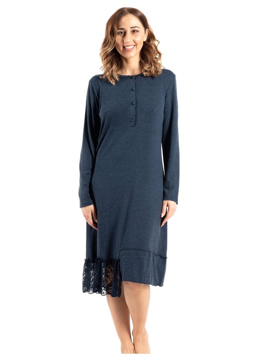 Pijamale dama, Secret Point, camasa de noapte, viscoza moale, dantela, albastru, L INTL