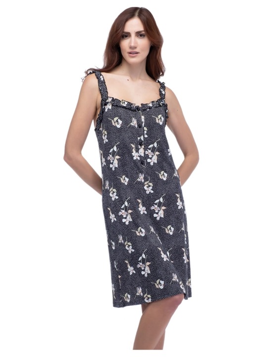 Pijamale dama, Secret Point, camasa de noapte, viscoza moale, design peste tot, negru, S INTL