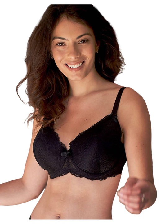 Sutien dama VALEGE Flirty, cu intarire moale, suport perimetral, dantela/satin, negru