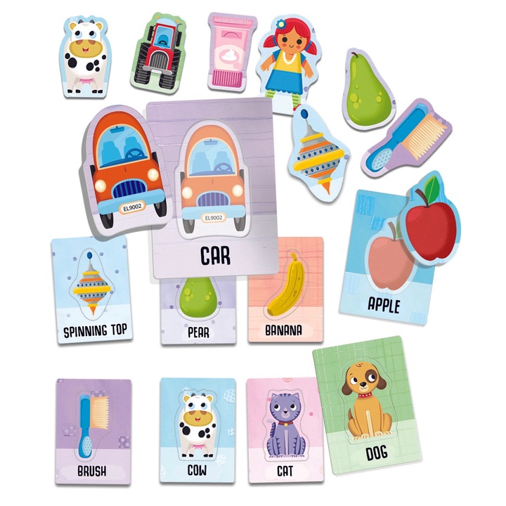 Set 15 cartonase educative Headu, Montessori, invatarea limbii engleze, multicolor, 1-3 ani