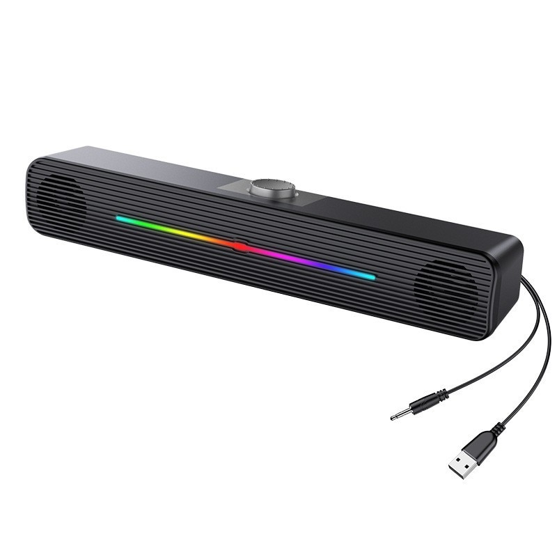 Bara de sunet, calitate sunet HIFI, Bluetooth, efecte de iluminare LED, butoane de volum independente, interfata USB, negru