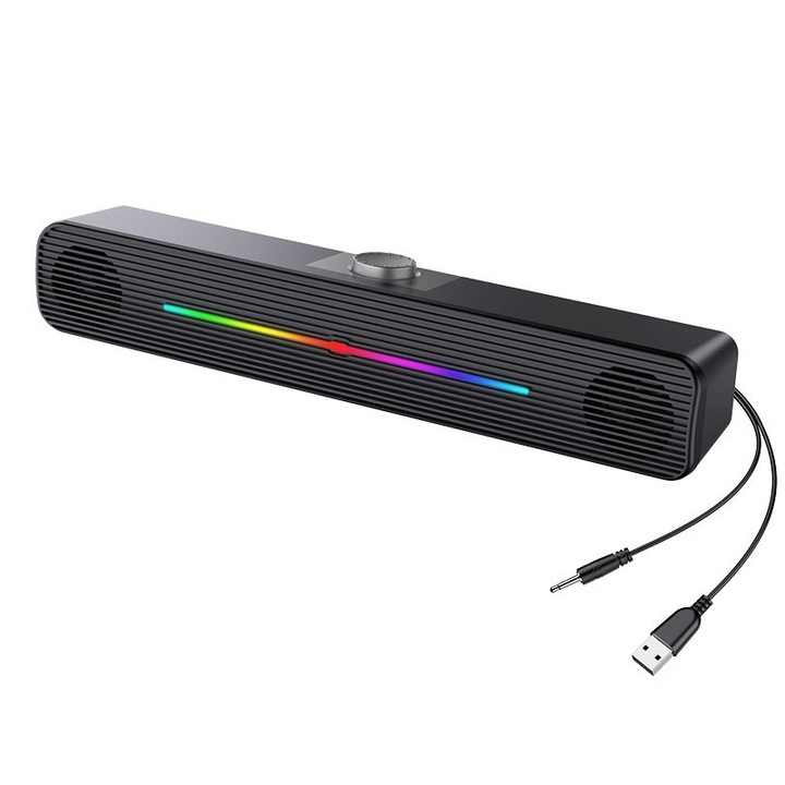 Звукова лента, HIFI качество на звука, Bluetooth, LED светлинни ефекти, независими бутони за сила на звука, USB интерфейс, черен