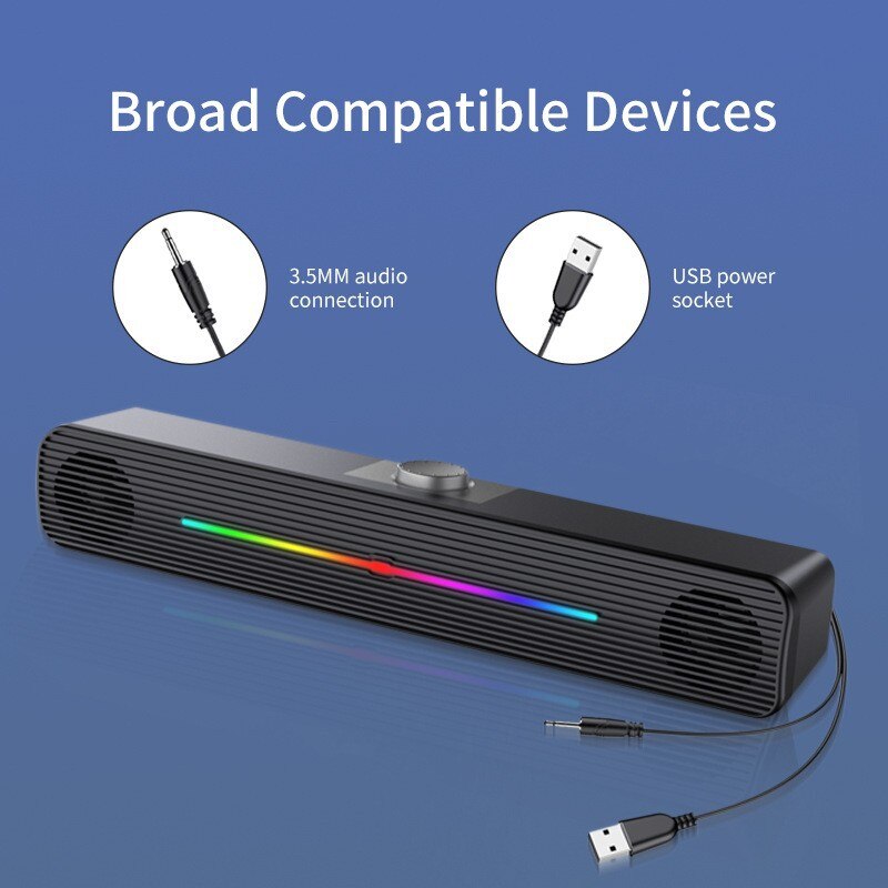 Bara de sunet, calitate sunet HIFI, Bluetooth, efecte de iluminare LED, butoane de volum independente, interfata USB, negru