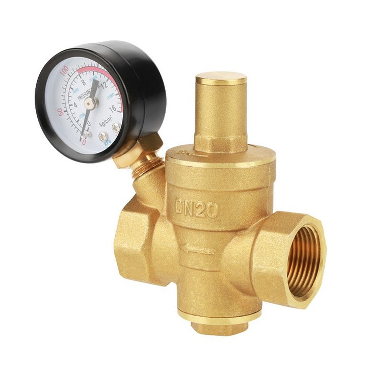 Reducator presiune din alama, Rqiurpn, ajustabil, cu manometru, 1.6Mpa