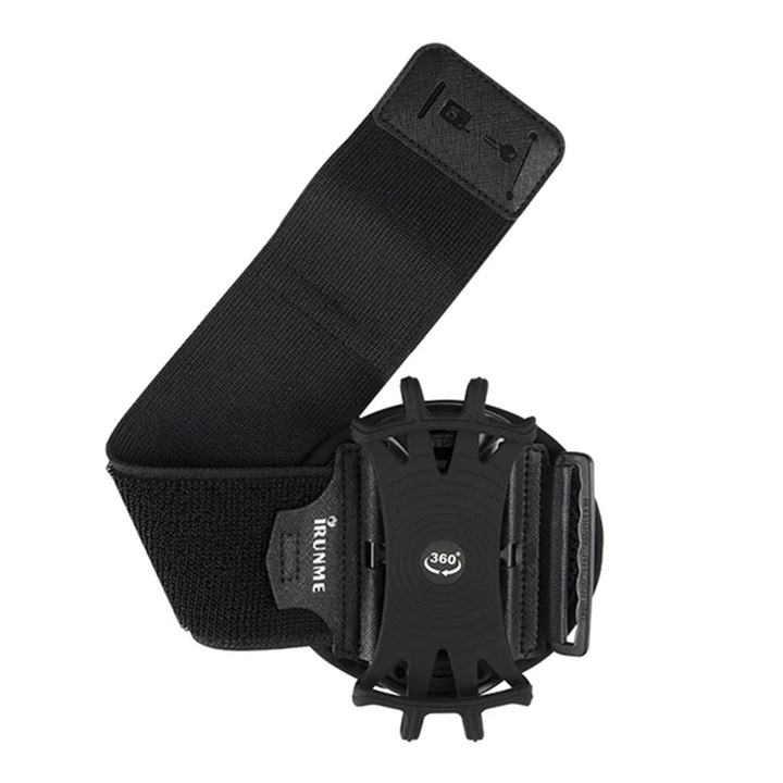 Borseta brat alergare pentru telefon, IRUNME, 360 grade, silicon moale, compatibila cu telefoane Android/iOS, negru