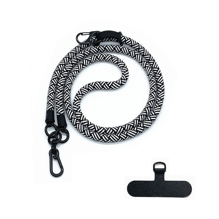 Snur multifunctional pentru telefon, 120cm, 8mm, negru/alb