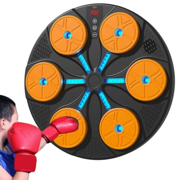 Тренировъчна мишена за бокс, размер 36, 5X36, 5 см USB зареждане, Bluetooth, за деца и възрастни, с вграден високоговорител, за стенен монтаж, черно/оранжево