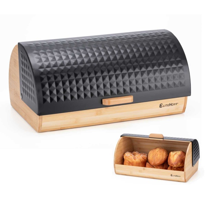 Cutie alimentara, Elitehoff, chlebak din bambus, negru, 39x28x18,5cm
