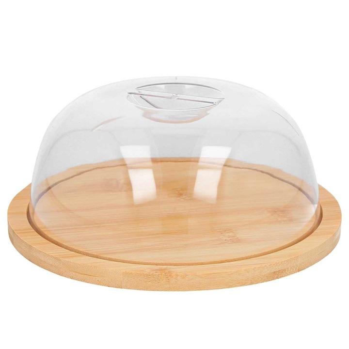 Fedővel ellátott tálalótálca, Brunbeste, 19cm, bambusz, átlátszó
