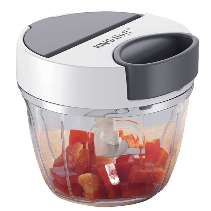Tocator manual de legume, Kinghoff, cu mecanism snur, ABS/inox, 12.5x14.5cm