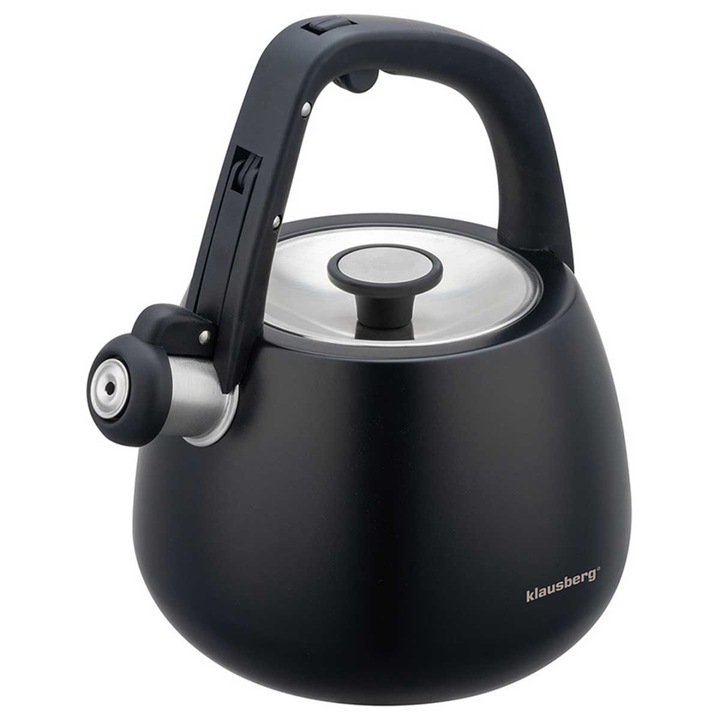 Ceainic cu fluier din inox, 2.5L, Klausberg, negru, pentru toate sursele de caldura