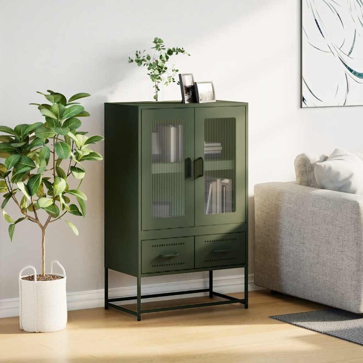 Dulap inalt vidaXL, verde masliniu, 68x39x111, 5 cm, otel, 25.72 kg 853366