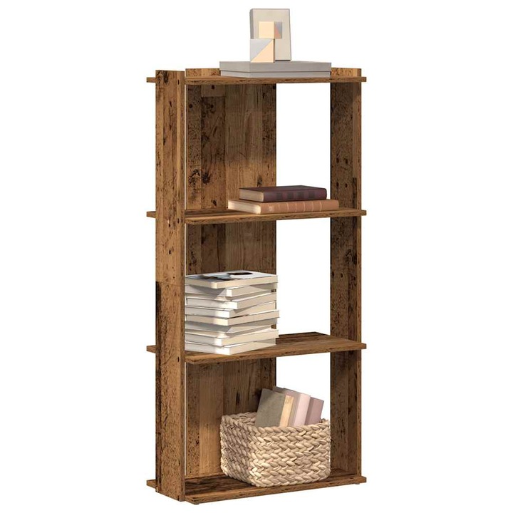 Biblioteca Gossi din lemn vechi cu 3 etaje, 60x30x120cm, lemn prelucrat