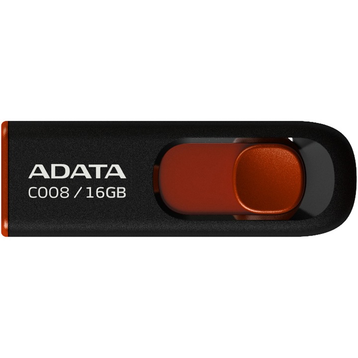 USB Flash памет ADATA C008, 16GB, USB 2.0, Черна/Червена