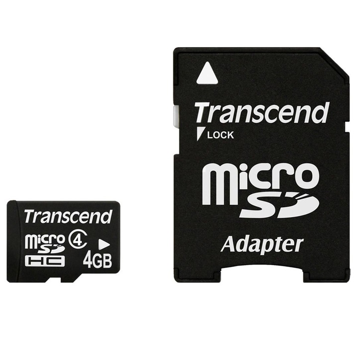 Card de memorie Transcend MicroSDHC, 4GB, Class 4 + adaptor SD