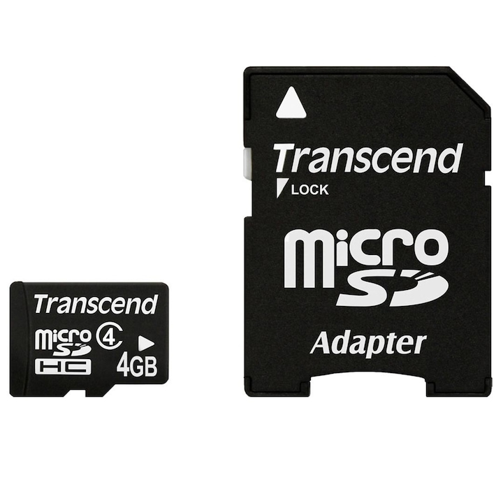 Карта памет Transcend MicroSDHC, 4GB, Class 4 + SD адаптер