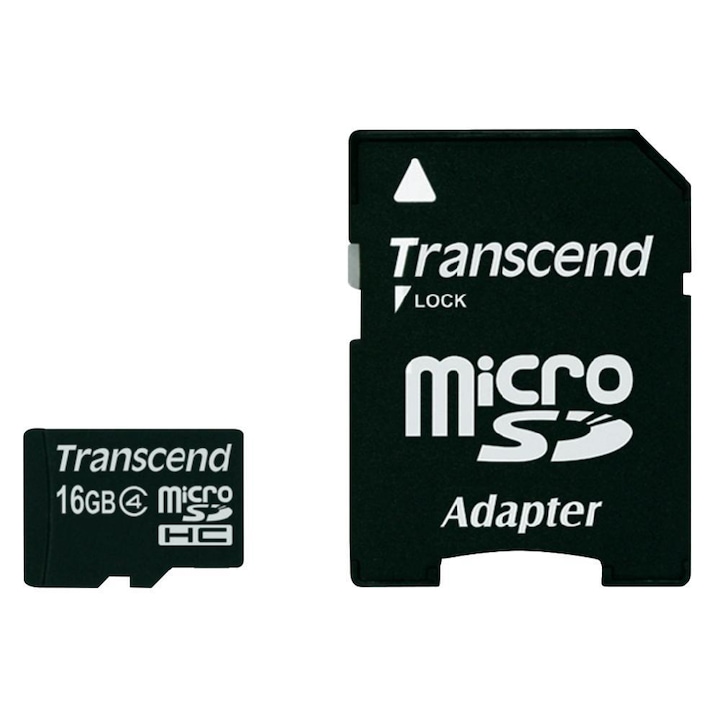 Карта памет Transcend MicroSDHC, 16GB, Class 4 + SD адаптер