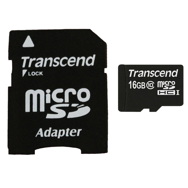 Карта памет Transcend MicroSDHC, 16 GB, Class 10 + SD адаптер