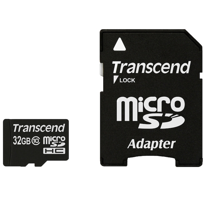 Карта памет Transcend MicroSDHC, 32GB, Class 10 + Адаптер SD