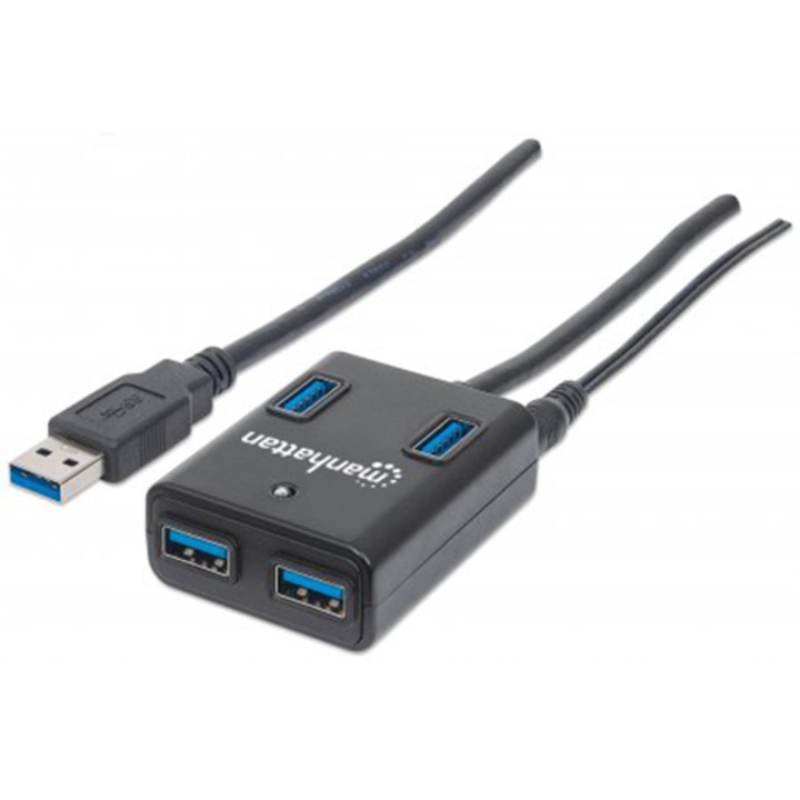 Manhattan SuperSpeed USB Hub, 4 port, USB 3.0, Fekete