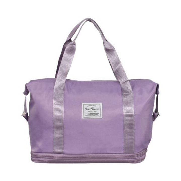 Дамска сгъваема чанта 2643-5, 40/30/20 см, Текстил, Светлолилав