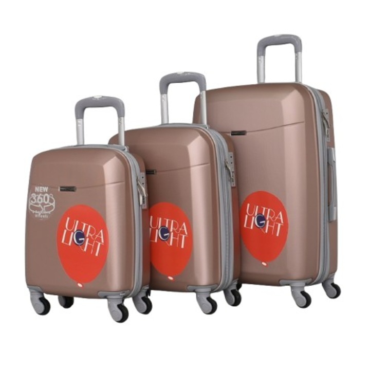 Комплект Куфари PERFECT LINE ABS 8093-1, Разширител, 67/45/27 см, Розов, 3 броя