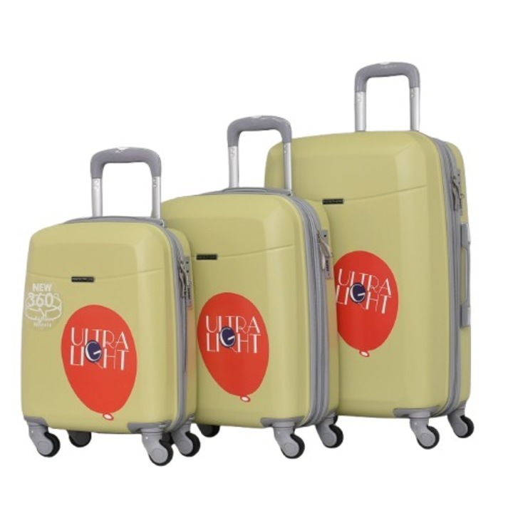 Bőröndkészlet PERFECT LINE ABS 8093-1, Expander, 67/45/27 cm, Citromsárga, 3 db