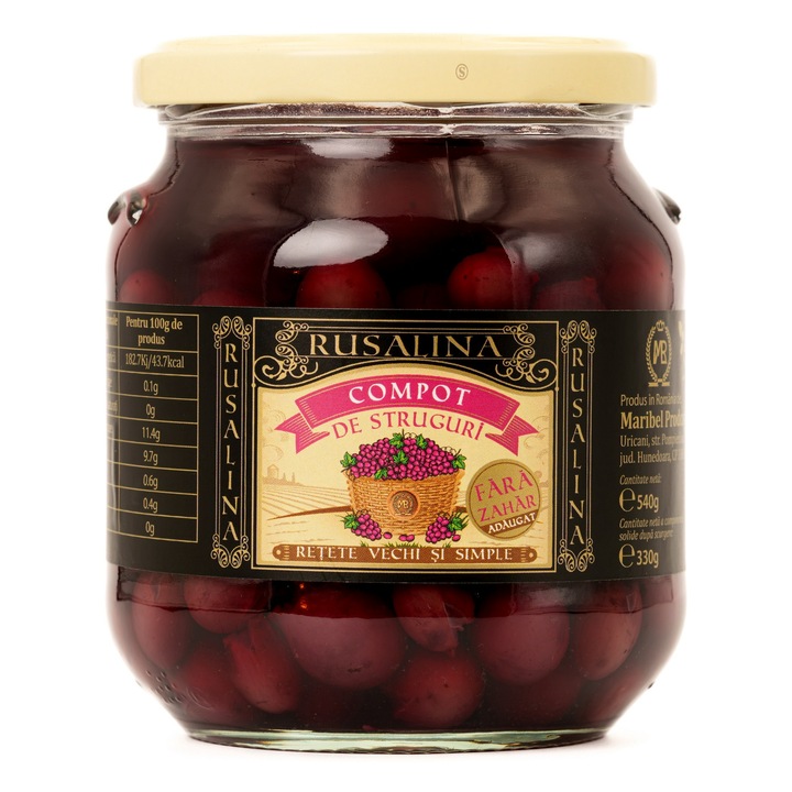 Compot de struguri fara zahar, Rusalina, 540 g