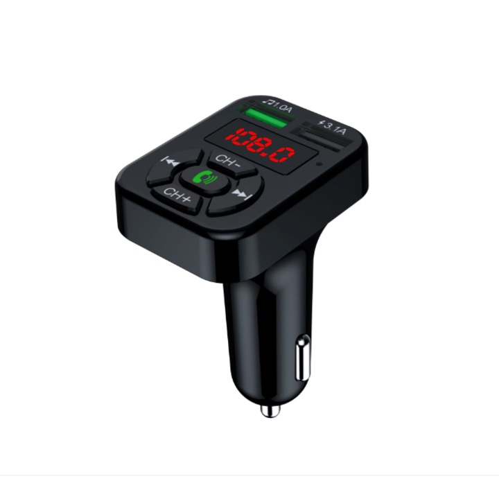 Modulator FM Auto, Bluetooth, 2 x USB, MP3, Cu Microfon, Negru