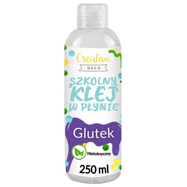 Folyékony ragasztó, 250 ml, Creative Deco, átlátszó vinilragasztó, PVA slime-hoz, papírhoz háztartáshoz és kartonhoz, nem mérgező, mosható gyerekeknek, hatékony, tökéletes művészeti projektekhez