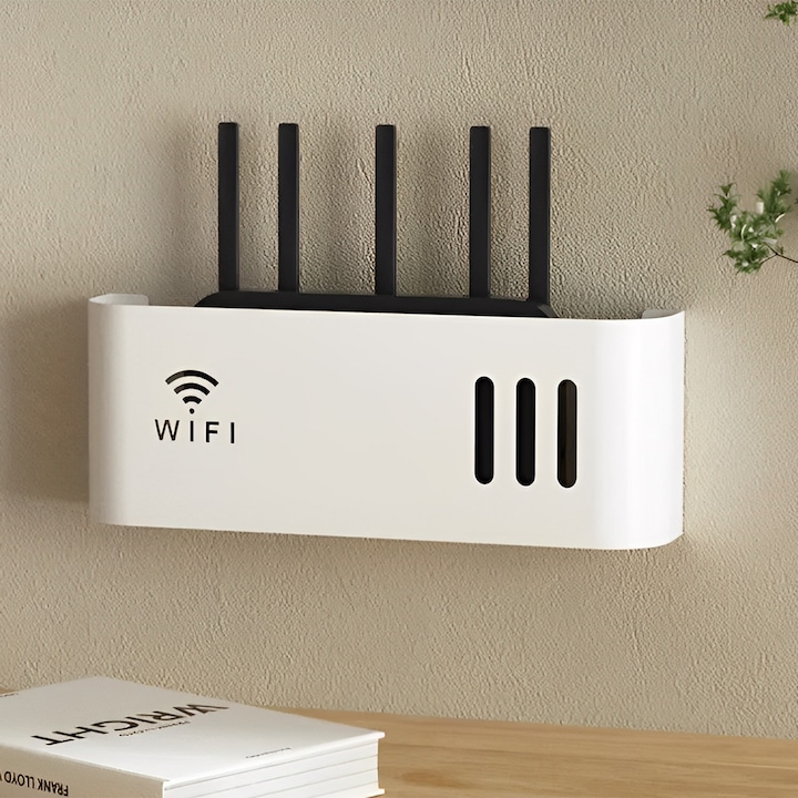 Поддържащ рафт за безжичен рутер, BYONDSELF®, за скриване на кабели и WI-FI оборудване, за стенен монтаж, 30 см*6*11 см, Органайзер за кабели, пластмаса, бял