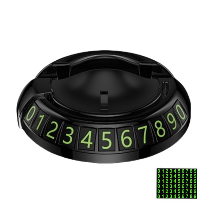 Suport auto pentru telefon 2 in 1, cu placuta de parcare si numere fosforescente, MorFansi®, Rotire 360⁰, Multifunctional, Negru
