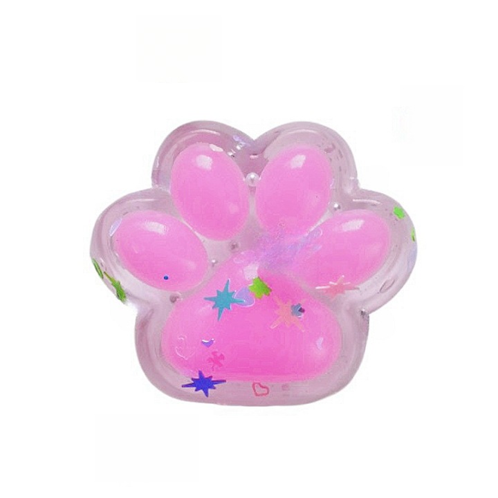 Jucarie Antistres Laba de Pisica Ultra Moale, 7cm, TPR Flexibil, Cristal cu Sclipici Roz, pentru Copii si Adulti