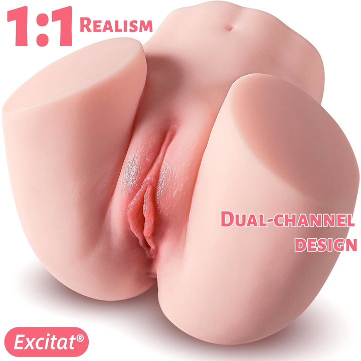 Masturbator barbatesc realist, EXCITAT®, Papusa sexuala pentru barbati, Fese de inghetata, Simulare textura piele, Vagin realist si jucarii sexuale anale cu lubrifiant, TPE, 2.6KG, Culoarea pielii