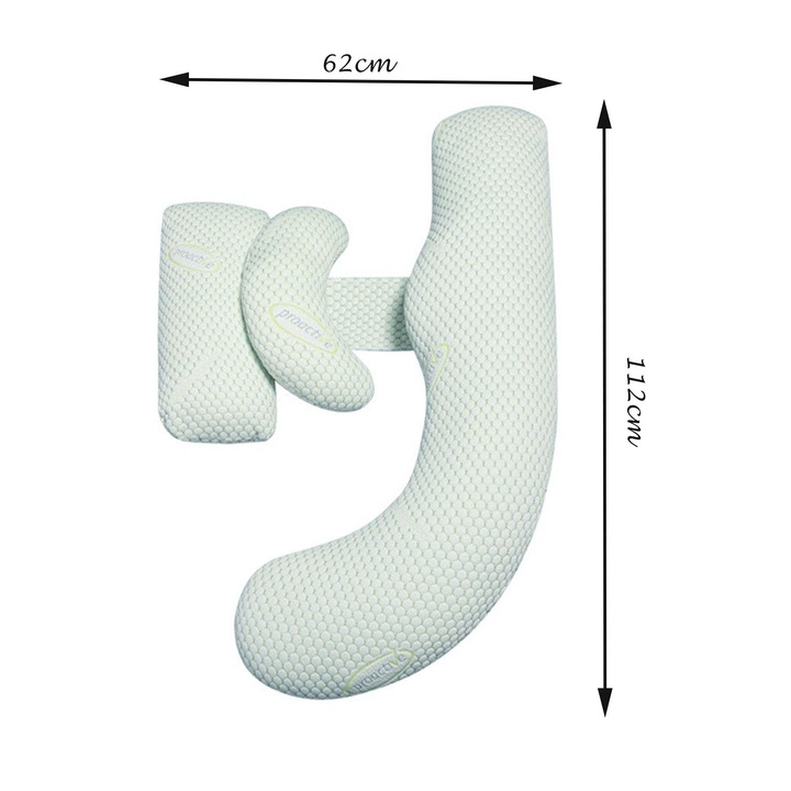 Perna multifunctionala, pentru gravide si alaptare, Hggzeg, Perna gravide, Forma de H, Ergonomica, Husa detasabila, Confortabil, Usor de curatat, Lavabila, Suport Burta, Picioare, Cap, Gat, Spate, Bumbac poliester, 62x112cm, Verde deschis