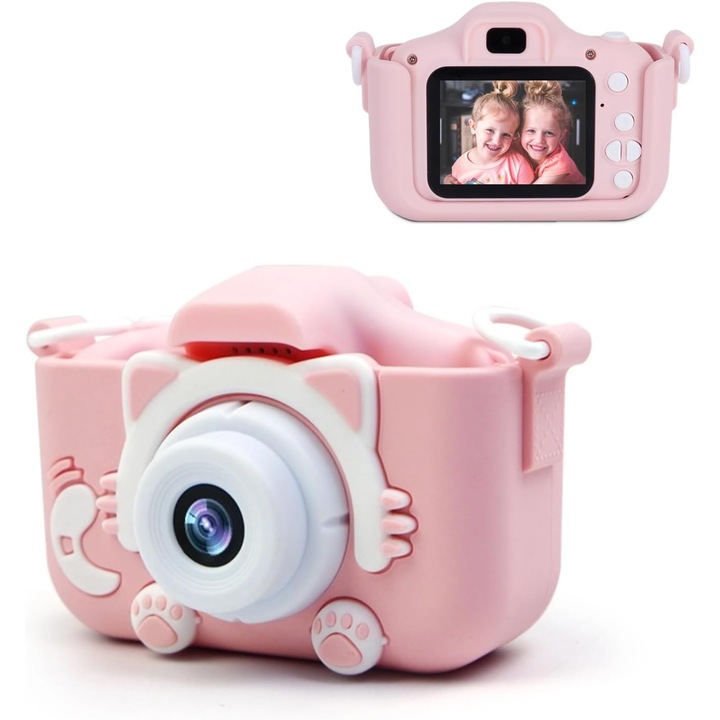 Camera foto copii, DicBoster，functie foto/video，23 milioane pixeli, 32GB SD card 1080P HD, incarcare USB, 2.0 inch, Roz